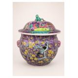 Purple Floral Decorated Lidded Ceramic Jar