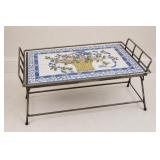 Metal and Ceramic Floral Motif Tray Table