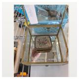 Glass and Metal Mirrored Jewelry Box with Floral Trinket Box