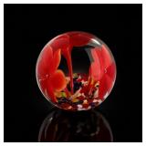 Red Floral Art Glass Paperweight