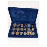 Assorted Commemorative Coins in Blue Display Case