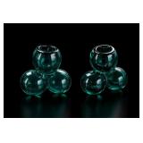 Pair of Green Glass Bubble Vases