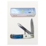 Blue Handle Folding Pocket Knife with Box