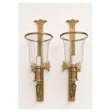 Pair of Brass-Tone and Glass Wall Sconces