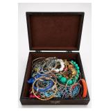Assorted Costume Jewelry in Brown Box