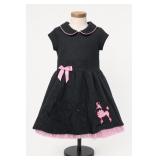 Black Girls’ Dress With Pink Poodle Appliqué