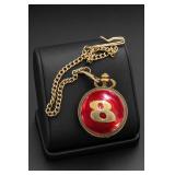 Red and Gold-Tone Number 8 Pocket Watch Necklace