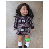 Brunette Doll in Patterned Dress and Shoes