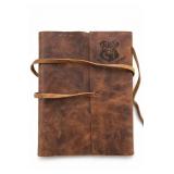 Brown Faux Leather Wrap Journal With Crest