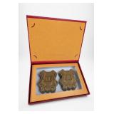 Boxed Pair of Ornate Metal Plaques