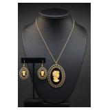Cameo Pendant Necklace and Earring Set