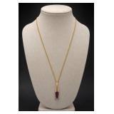 Gold-Tone Necklace With Red Stone Pendant