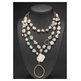 Multi-Strand Beaded Necklace With White and Clear Beads