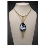 Gold-Tone Necklace With Black and White Cameo Pendant