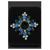 Gold-Tone Brooch With Blue, Green, and Clear Stones