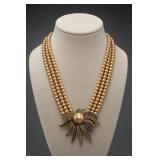 Gold-Tone Beaded Necklace With Floral Pendant