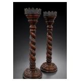 Pair of Carved Wood Spiral Candlesticks