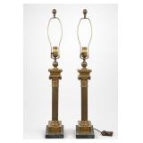 Pair of Brass-Tone Column Table Lamps