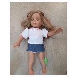 Blonde Doll With White Top and Blue Skirt