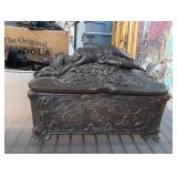 Metal Jewelry Box With Reclining Figure Lid