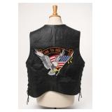 Black Leather Motorcycle Vest With Eagle Patch