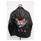 Black Leather USA Eagle Flag Jacket
