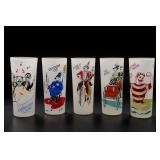 Set of Five Frosted Character Glasses