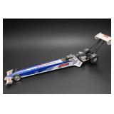 Blue and White Dragster Model Car