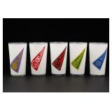 Set Of Five Pennant Design Drinking Glasses