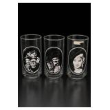 Set Of Three Glass Tumblers With Black And White Portraits