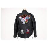 Black Leather Jacket With Eagle and Flag Patches