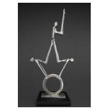 Silver-Tone Abstract Metal Sculpture on Black Base