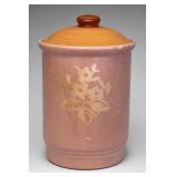 Pink and Tan Floral Ceramic Canister with Lid