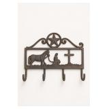 Metal Western Wall Hook Rack With Horse and Cross