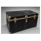 Black Metal-Bound Steamer Trunk