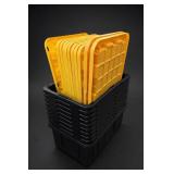 Stacked Black Plastic Storage Totes With Yellow Lids