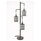 Three-Light Metal Floor Lamp With Patterned Shades