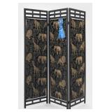 Three-Panel Metal Room Divider With Animal Motif