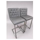 Pair of Gray Tufted Bar Stools