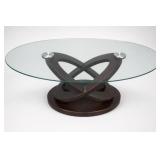 Oval Glass Coffee Table With Wood Base