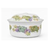 Lidded Ceramic Casserole With Grape and Leaf Design