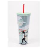 Plastic Travel Tumbler With Straw and Graphic Design