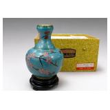 Blue Floral Ceramic Vase With Box and Stand