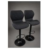 Pair of Black Upholstered Swivel Bar Stools