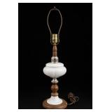 White Glass and Wood Table Lamp