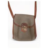 Khaki and Brown Leather-Trimmed Shoulder Bag