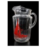 Clear Glass Pitcher With Red Sailboat Design