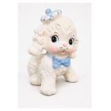 Ceramic Poodle Figurine With Blue Bow
