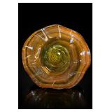 Amber-Olive Scalloped Glass Bowl