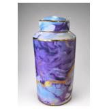 Approx. 14-Inch Purple Marbled Lidded Vase